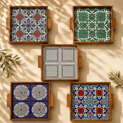Handmade Palestinian Ceramic Serving Tray – Square Platter 30 × 30 × 3cm