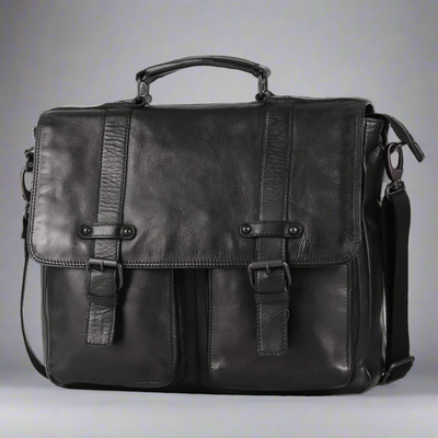 Sac pour ordinateur portable en cuir de première qualité MET. Mallette de messager avec bandoulière détachable