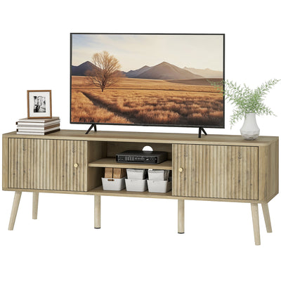 Birch TV Stand for Televisions up to 65" with Adjustable Shelves and Pine Wood Legs-Oak