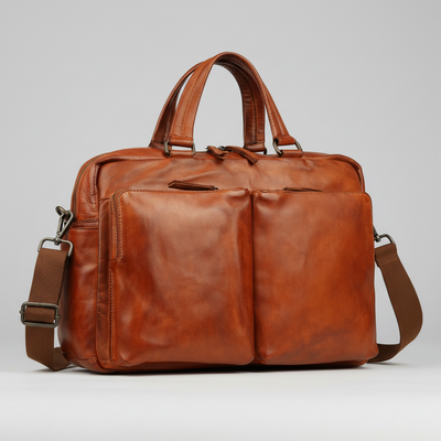 Sacoche d'ordinateur portable en cuir de première qualité MET. Porte-documents exécutif professionnel à double poche.