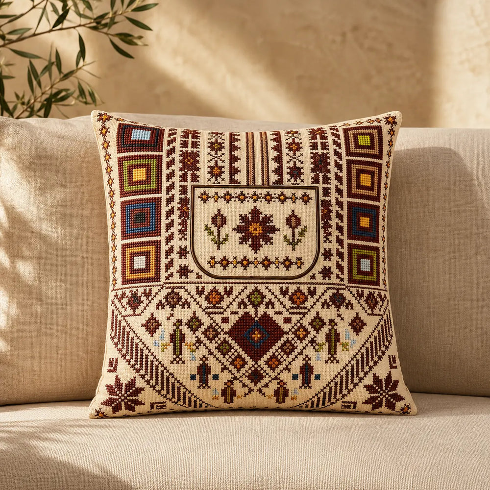 Housse de coussin – Tatreez palestinien – 18×18 po – Yafa