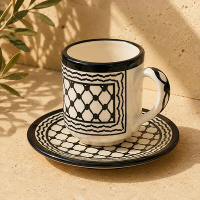 Ensemble de tasses à café arabe Keffiyeh palestinien – 6 tasses et soucoupes en céramique