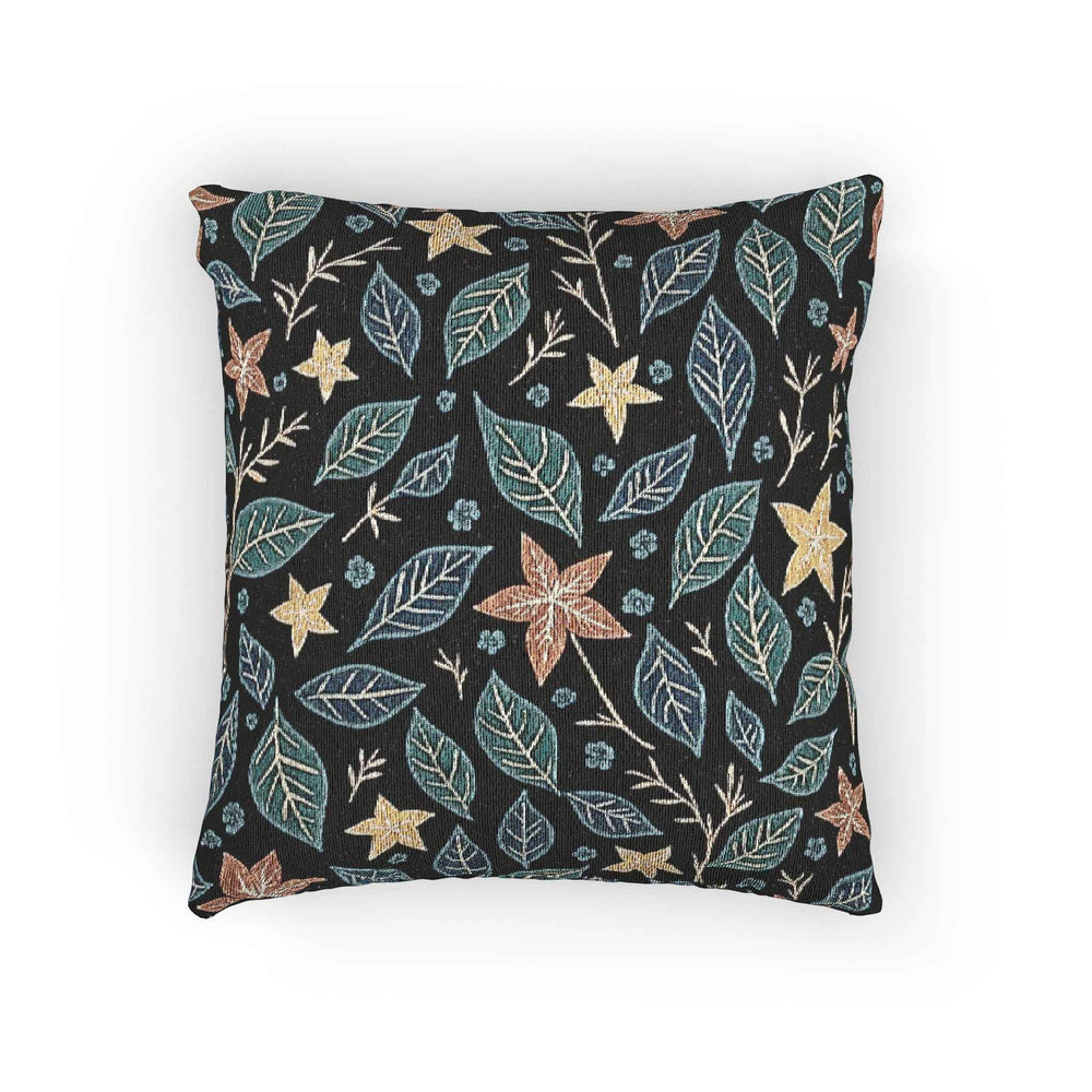 Floral Starleaf Pattern Woven Pillow | Botanical Night Leaves