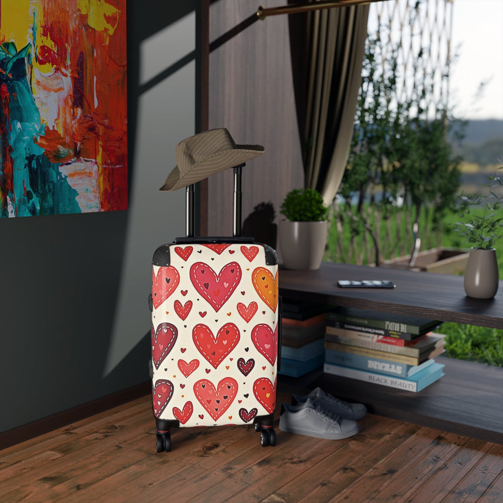 Heart Pattern Carry-On Suitcase — Red & Orange Valentine Travel Luggage