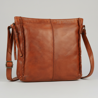 MET Premium Leather Crossbody Bag. Square Messenger with Woven Edge Details