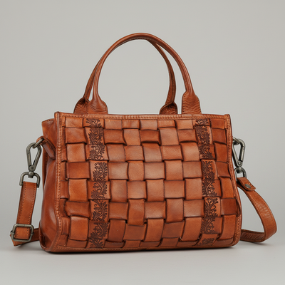 Sac à poignée en cuir de première qualité MET. Sacoche en cuir tressé