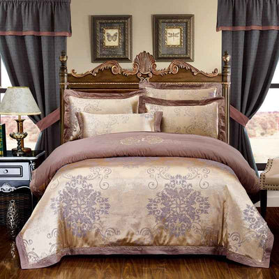 Ensemble de literie 4 pièces en coton jacquard – Housse de couette et parure de draps brodés floraux pour mariage