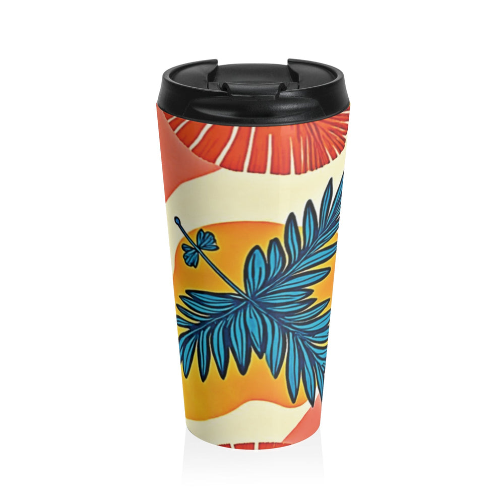 Tropical Palm Leaves Travel Mug | Floral Hibiscus Stainless Steel