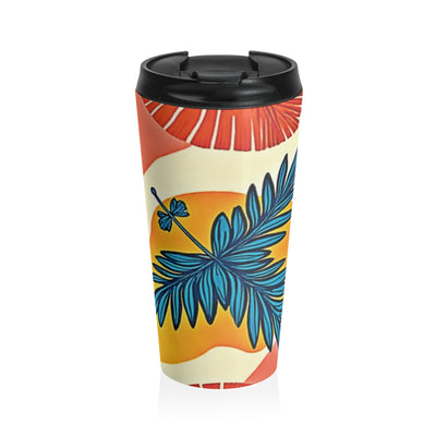 Tropical Palm Leaves Travel Mug | Floral Hibiscus Stainless Steel