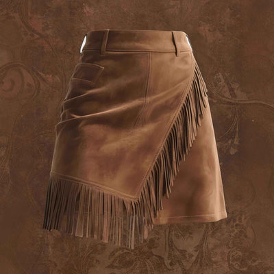 Jupe courte moulante western rétro pour femme avec franges