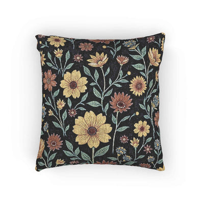 Vintage Floral Woven Pillow | Tapestry Sunflower Cushion, Botanical Throw Pillow