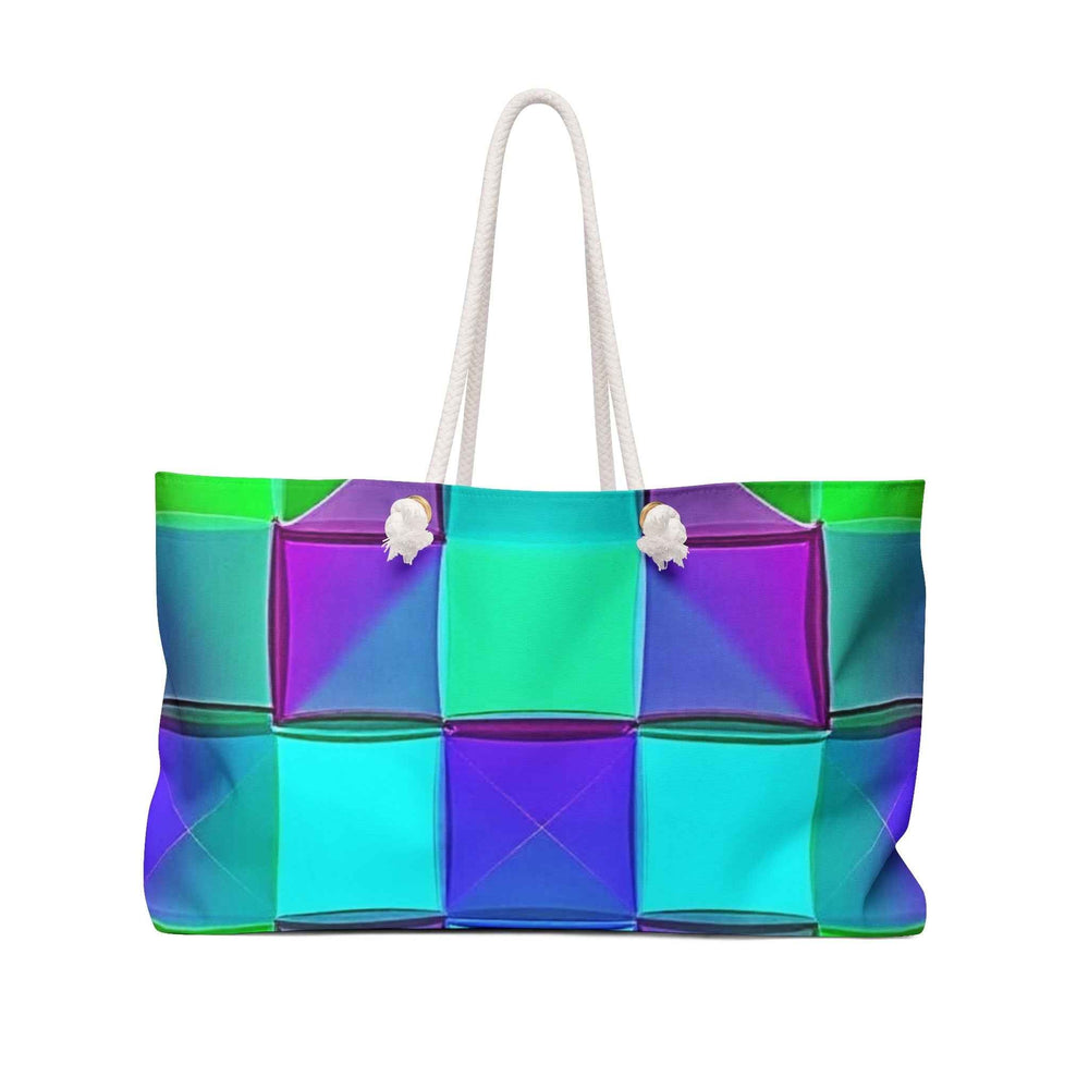 Sac de fin de semaine à motif géométrique sarcelle et violet | Design de cubes colorés, Grand sac fourre-tout