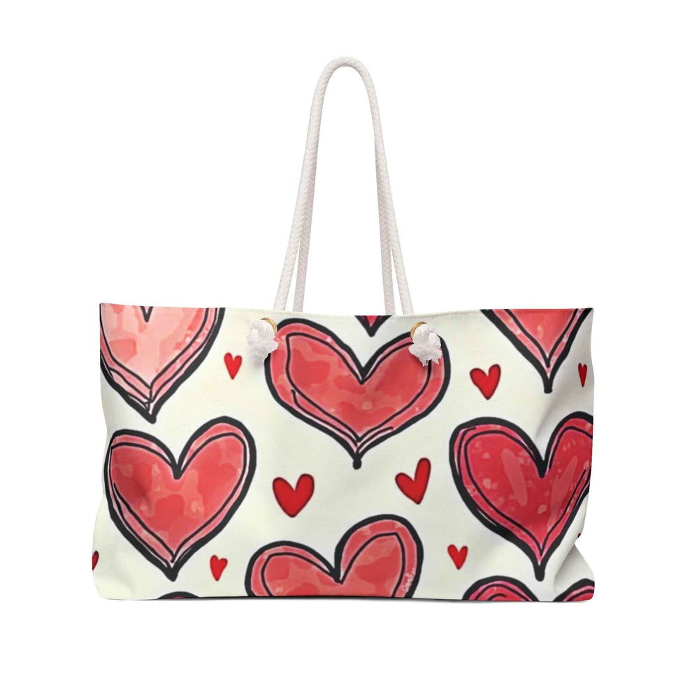 Heart Pattern Weekender Bag – Romantic Red Watercolor Travel Tote