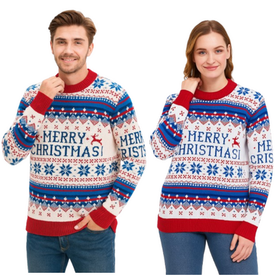 Couple - Pull de Noël blanc "Joyeux Noël"