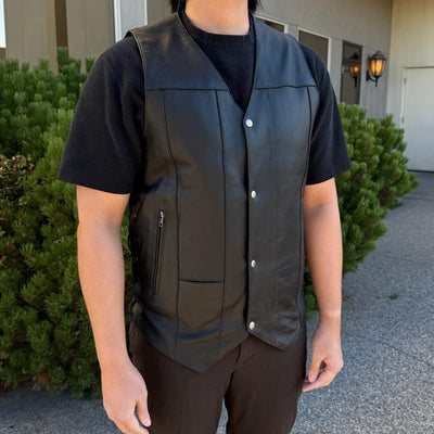 Open Road Men's 10 Pocket Leather Vest