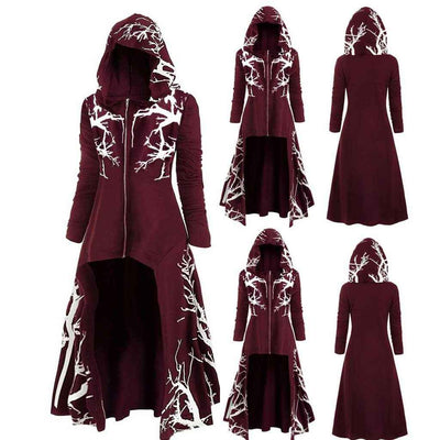 Cape-veste d'Halloween gothique pour femmes – Manteau costume à manches longues zippé imprimé