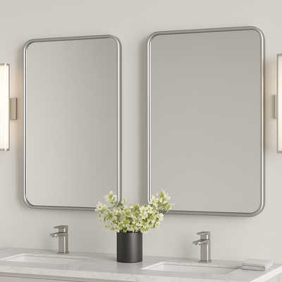 Ondelle Rounded Rectangle Bathroom Mirror — Slim Metal Frame, 4 Sizes