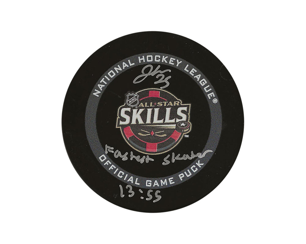 Jordan Kyrou Autographed 2022 All-Star Skills Competition Official Game Puck Inscribed "Fastest Skater 13:55"