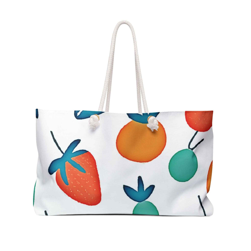 Bright Fruit Pattern Weekender Bag | Strawberries Oranges Cherries, Large Tote Bag