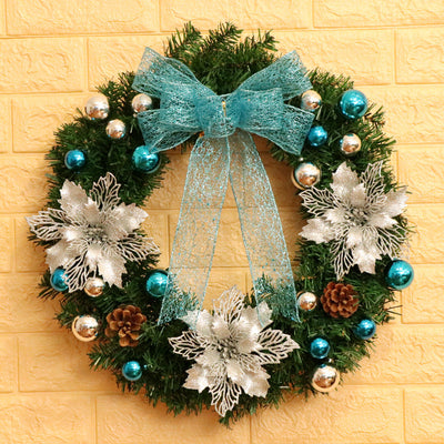 Christmas Wreath with Blue Bow, Pine Cones & Ornaments – Artificial Door Hanging Holiday Decor, 40/50/60cm