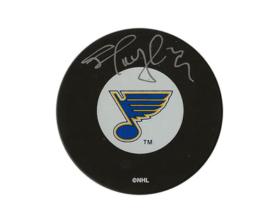 Palet de hockey St. Louis Blues vintage autographié par Shayne Corson
