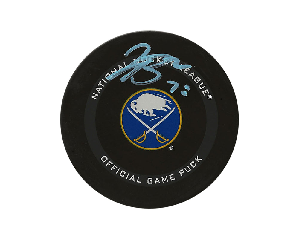 Palet officiel des Sabres de Buffalo, autographié par Jacob Bryson