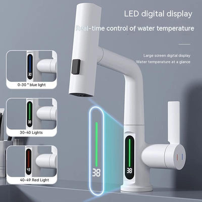 Robinet de lavabo intelligent avec affichage numérique de la température, extractible et rotatif