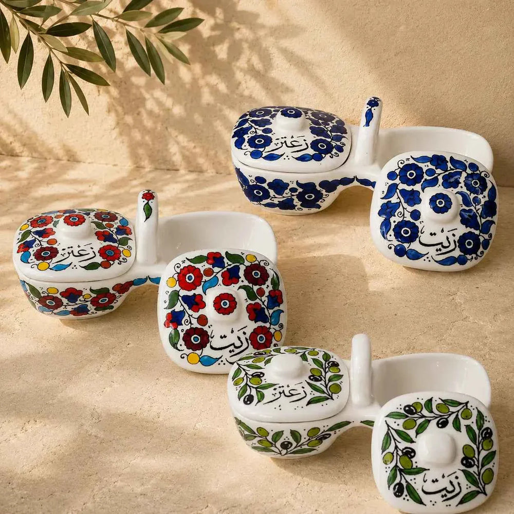 Handmade Ceramic Olive Oil & Za'atar Dish Set – 12 × 11.5 × 23.5cm
