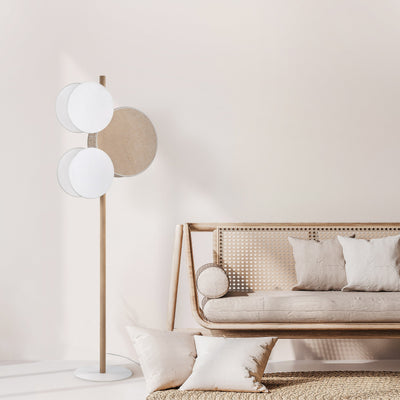 Lampadaire PULSE en pin, jute et lin à 3 lumières pour salon, chambre et coin lecture