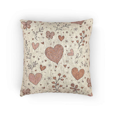 Scattered Hearts Woven Pillow | Boho Vintage Heart Pattern Cushion