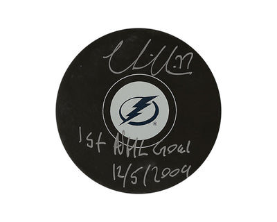 Palet de hockey autographe de modèle signé Victor Hedman des Lightning de Tampa Bay, avec l'inscription « 1er but en LNH 12/5/2009 »