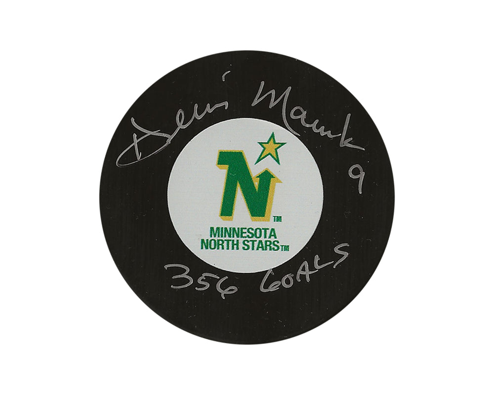 Palet de hockey Dennis Maruk des North Stars du Minnesota, modèle d'autographe vintage, dédicacé « 356 Goals »