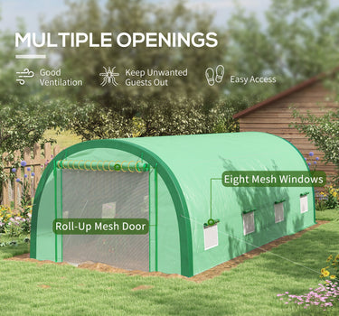 Outsunny 19.5'x10'x6.5' Upgraded Tunnel Greenhouse Mesh Door Windows 15 Plant Labels Gloves Green