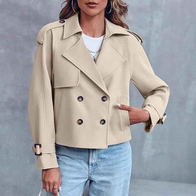 Trench-coat court à double boutonnage pour femme – Veste décontractée tendance pour l'automne et le printemps
