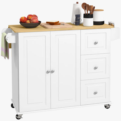 Rolling Kitchen Island Cart with Drop Leaf – 3 Drawers, Cabinet, Spice Rack & Towel Rack (United States & Canada Delivery Only)
