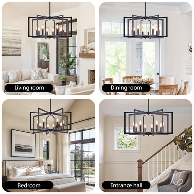 Lustre géométrique noir de 27 pouces à 8 lumières (Livraison aux États-Unis seulement)