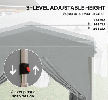 Outsunny 10' x 10' Pop-Up Canopy Tent with Sidewalls, Height-Adjustable, Carry Bag Included, for Outdoor, Garden, Patio, Light Grey