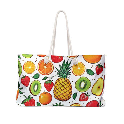 Tropical Fruit Pattern Weekender Bag | Pineapple Strawberry Kiwi, Large Tote Bag