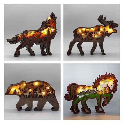 Décoration de Noël en bois sculpté à la main, animal, cadeau, sculpture murale, art 3D, ours, cerf, élaphe, ornements du Nouvel An