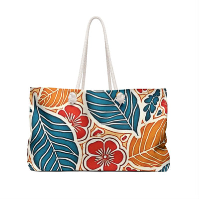 Tropical Floral Leaf Weekender Bag | Blue Orange Hibiscus Tote Bag