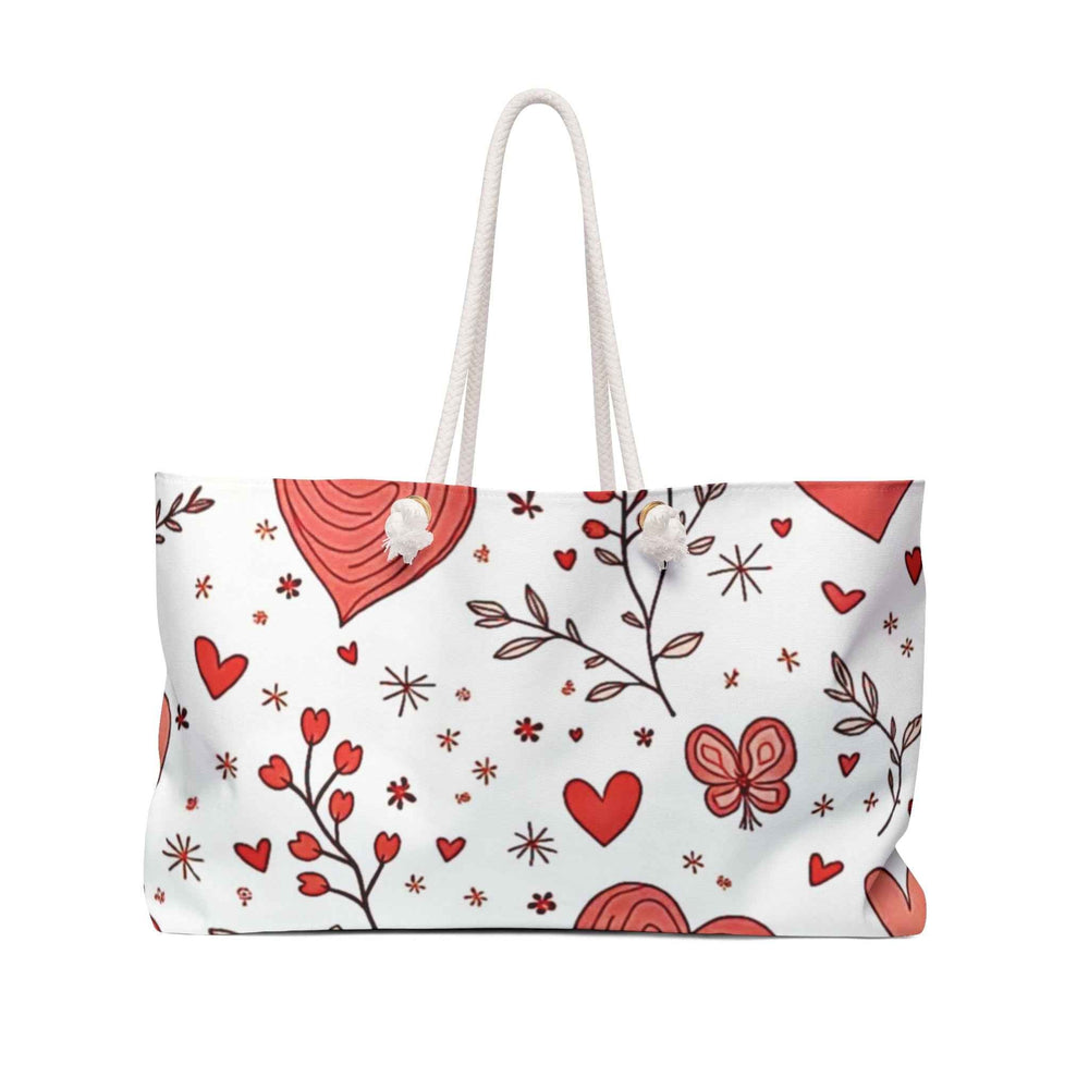Red Heart Floral Pattern Weekender Bag, Valentine Tote, Busy Mother, Mom Gift