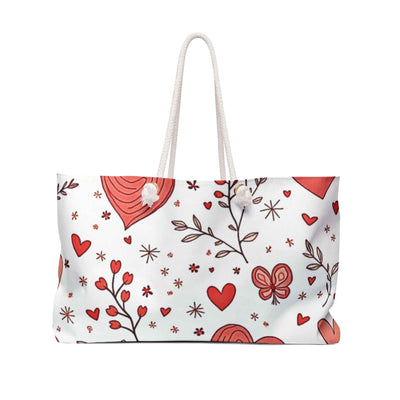Red Heart Floral Pattern Weekender Bag, Valentine Tote, Busy Mother, Mom Gift