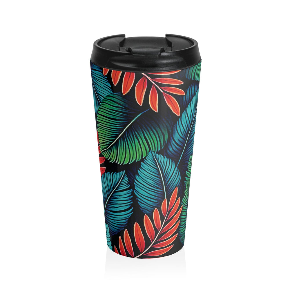 Tasse de voyage à motif de feuilles tropicales | Acier inoxydable botanique coloré