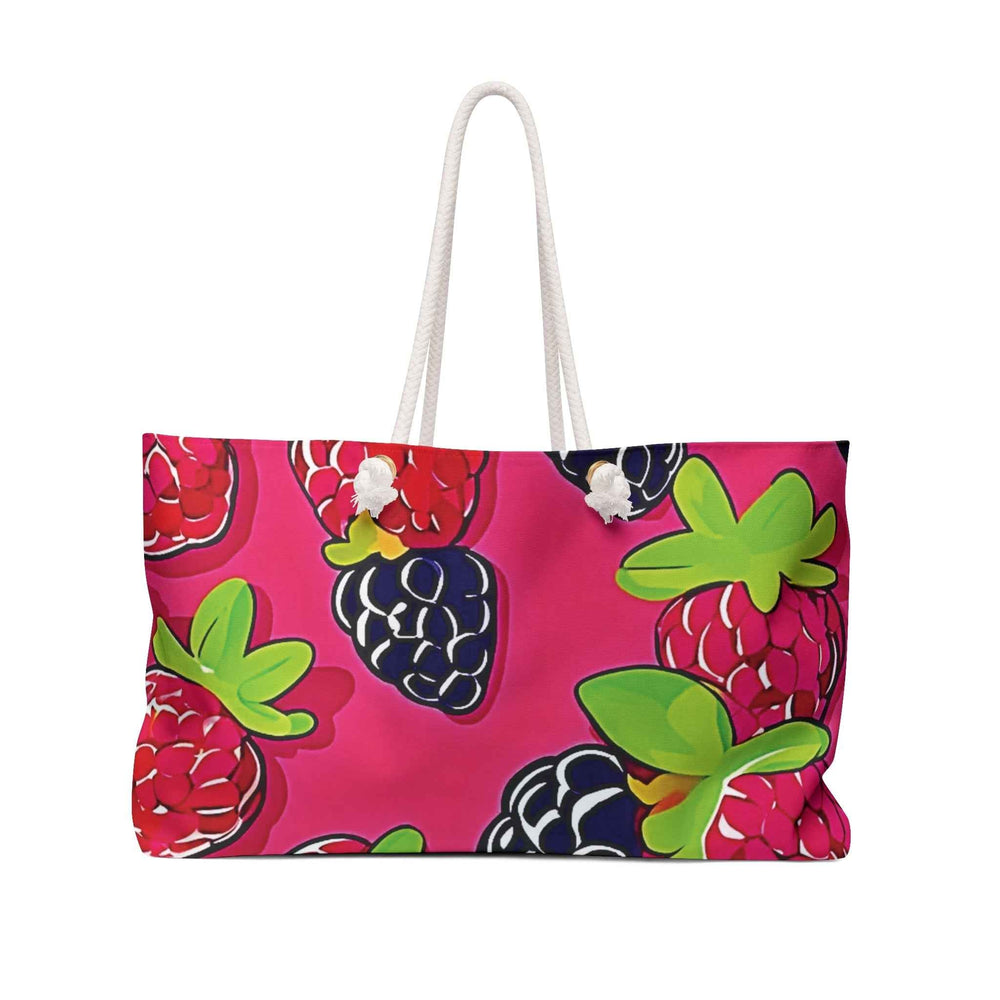 Sac de voyage motif framboise et mûre | Grand sac fourre-tout rose vif