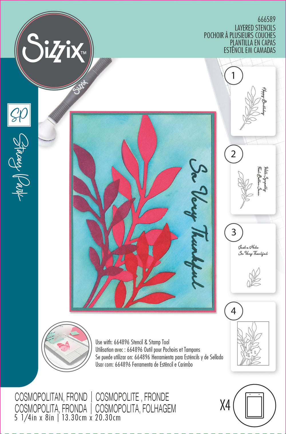 Pochoirs superposés Sizzix A6 4 pièces Cosmopolitan, Frond par Stacey Park