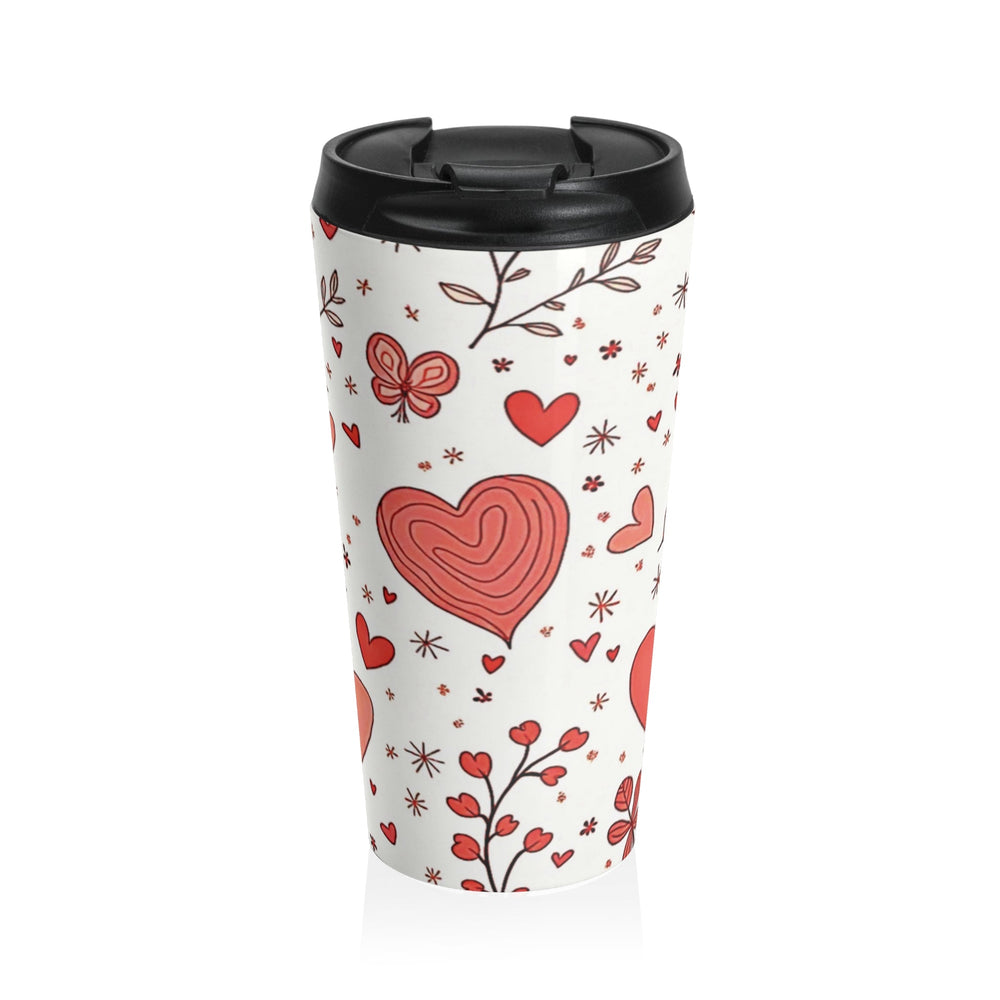 Tasse de voyage Cœurs dessinés à la main | Acier inoxydable floral papillons Saint-Valentin