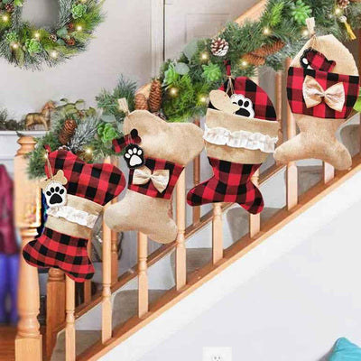 Christmas Pet Socks Gift Bag, Polyester Holiday Stockings