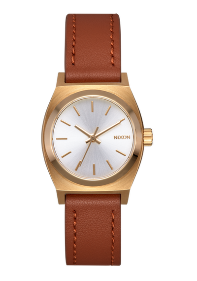Nixon 'Small Time Teller Leather' Watch - Light Gold / Saddle
