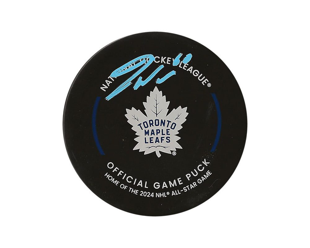 Palet de match officiel des Maple Leafs de Toronto 2023-24 autographié par Joseph Woll