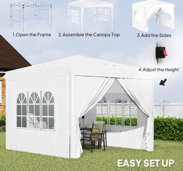 Outsunny 10' x 10' Pop-Up Canopy Tent with Sidewalls, Height-Adjustable, Carry Bag Included, for Outdoor, Garden, Patio, White